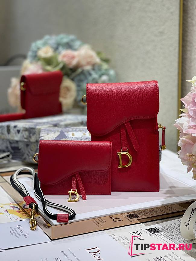 Dior Saddle multifunction pouch in red 18.5cm - 1