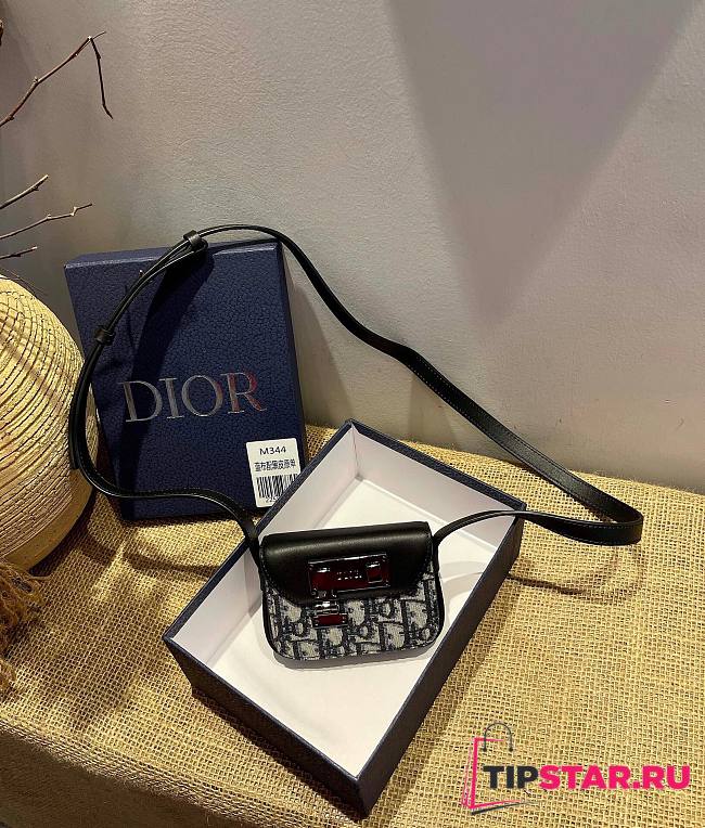 Dior Nano pouch beige and black oblique jacquard and black smooth calfskin 11.5cm - 1