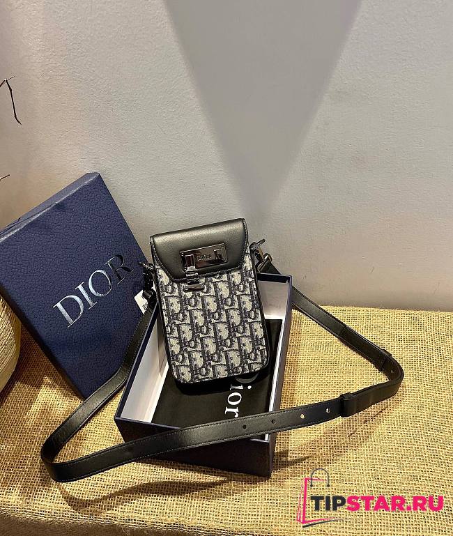 Dior Vertical pouch beige and black oblique jacquard and black smooth calfskin 11cm - 1