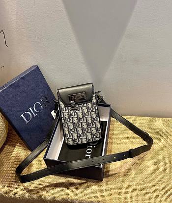 Dior Vertical pouch beige and black oblique jacquard and black smooth calfskin 11cm