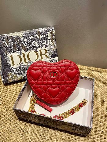 Dior Dioramour caro heart pouch with chain red cannage calfskin with heart motif 11cm