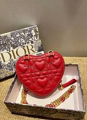 Dior Dioramour caro heart pouch with chain red cannage calfskin with heart motif 11cm - 4