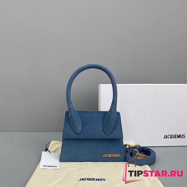 Jacquemus | Le chiquito moyen small crocodile-effect bag in blue 18cm - 1