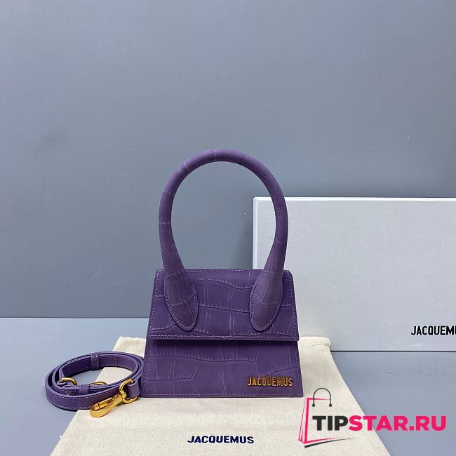 Jacquemus | Le chiquito moyen small crocodile-effect bag in purple 18cm - 1