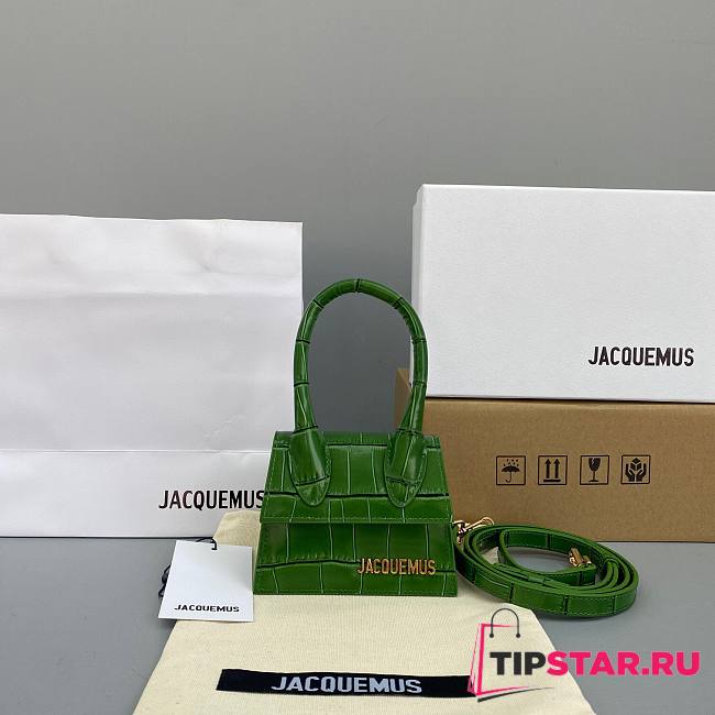 Jacquemus | Le chiquito mini crocodile-effect bag in green 12cm - 1