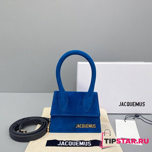 Jacquemus | Le chiquito mini velvet leather bag in blue 12cm - 1