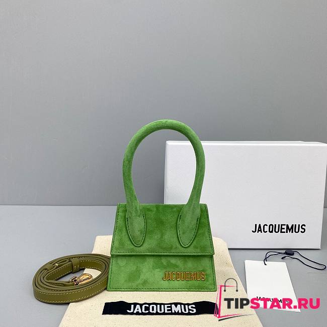 Jacquemus | Le chiquito mini velvet leather bag in green 12cm - 1