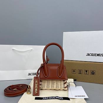 Jacquemus | Le Chiquito mini leather and wicker bag in dark red 12cm