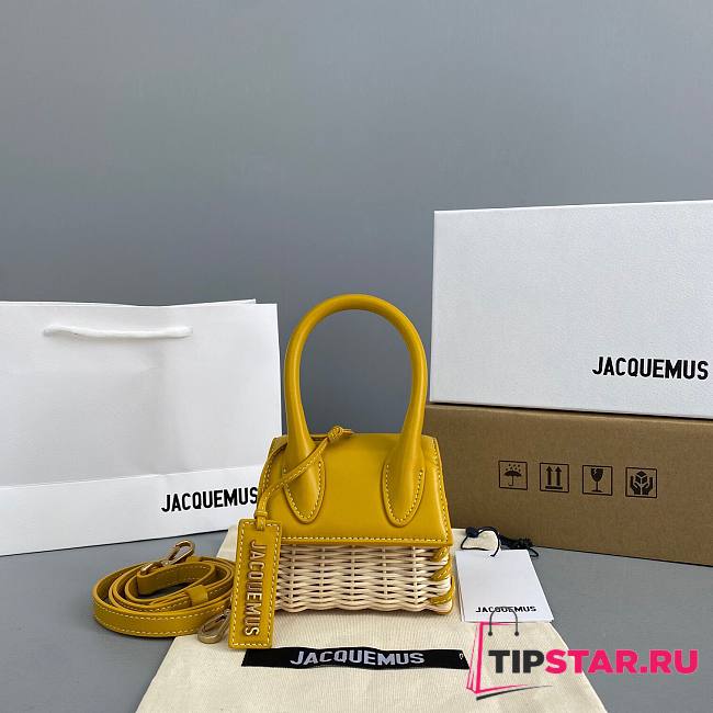Jacquemus | Le Chiquito mini leather and wicker bag in yellow 12cm - 1