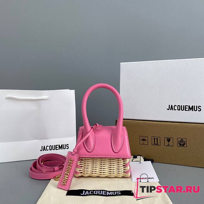 Jacquemus | Le Chiquito mini leather and wicker bag in pink 12cm - 1