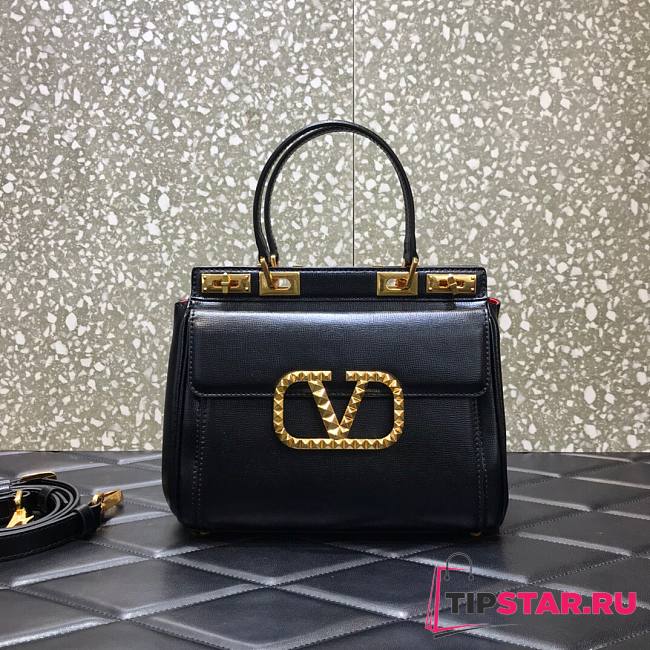 Valentino Garavani Rockstud alcove small top handle bag in black 23cm - 1