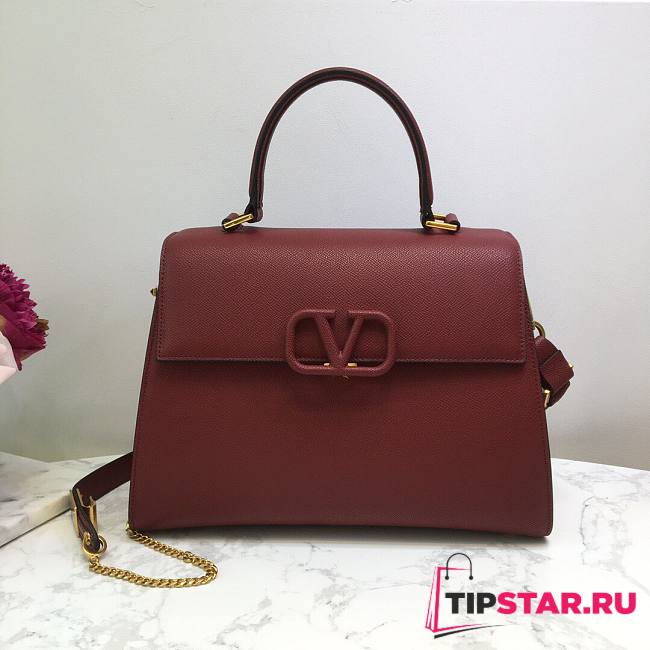 Valentino VSling grainy calfskin handbag in wine 30.5cm - 1