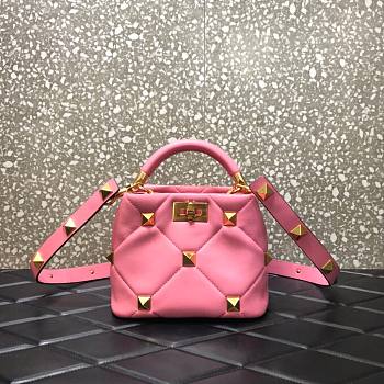 Valentino Roman stud the handle bag in pink nappa 21cm