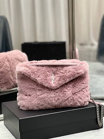 YSL Loulou puffer bag in merino shearling and lambskin (pink) 29cm