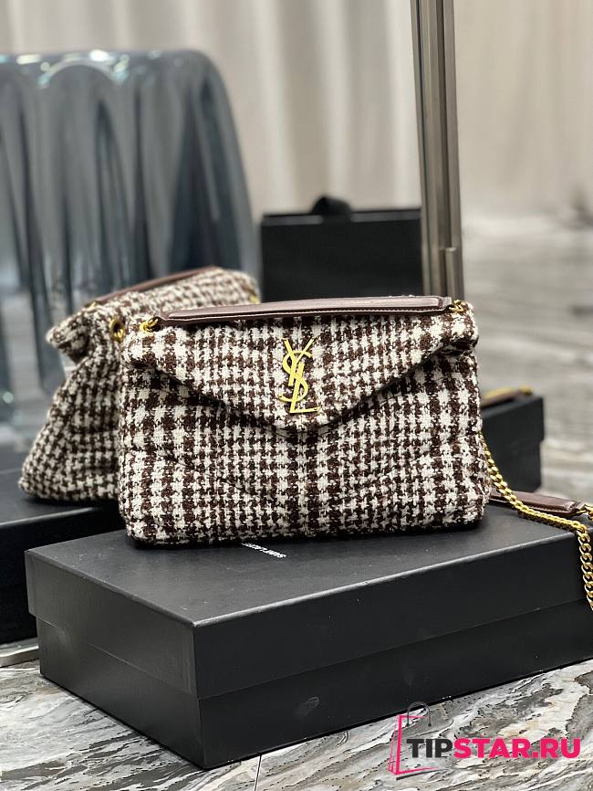 YSL Loulou puffer pouch in tweed pied de poule 29cm - 1