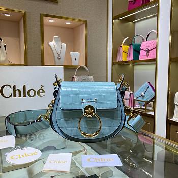 Chloe | Tess small bag embossed croco effect on blue calfskin 20.5cm