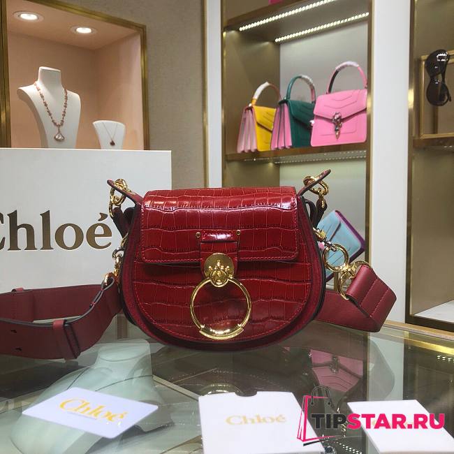 Chloe | Tess small bag embossed croco effect on red calfskin 20.5cm - 1