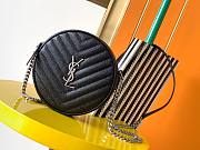 YSL Vinyle round camera bag in chevron-quilted grain de poudre embossed black leather with silver-metal 17cm - 1