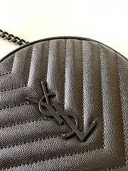 YSL Vinyle round camera bag in chevron-quilted grain de poudre embossed leather full black 17cm - 6