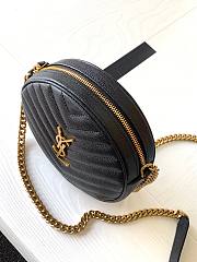 YSL Vinyle round camera bag in chevron-quilted grain de poudre embossed black leather 17cm - 5