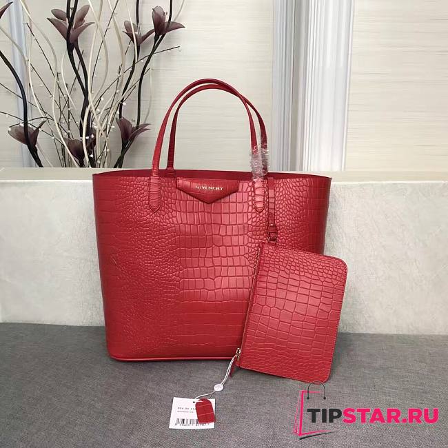 Givenchy Antigona shopping bag in crocodile effect leather in red 34cm - 1