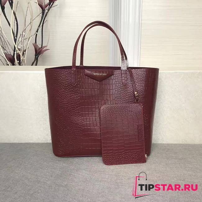 Givenchy Antigona shopping bag in crocodile effect leather in plum red 34cm - 1