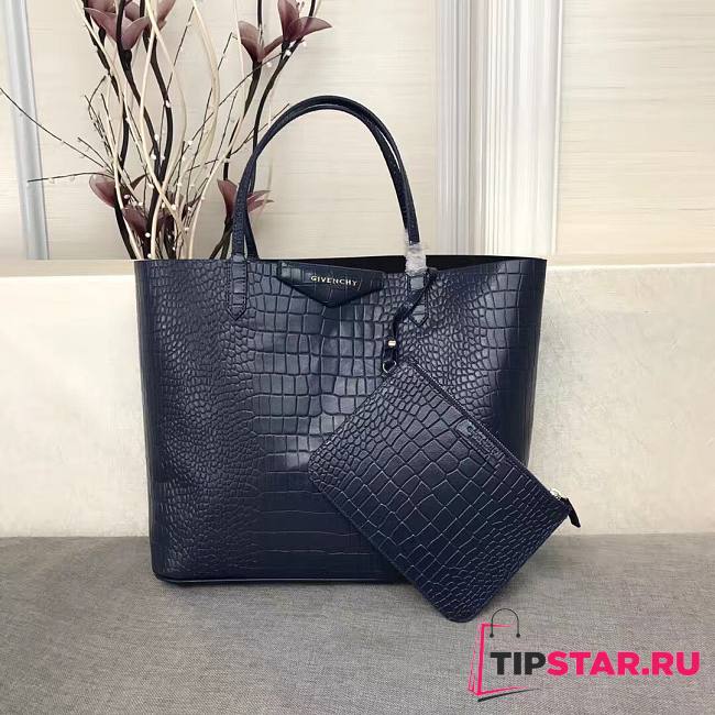 Givenchy Antigona shopping bag in crocodile effect leather in dark blue 34cm - 1