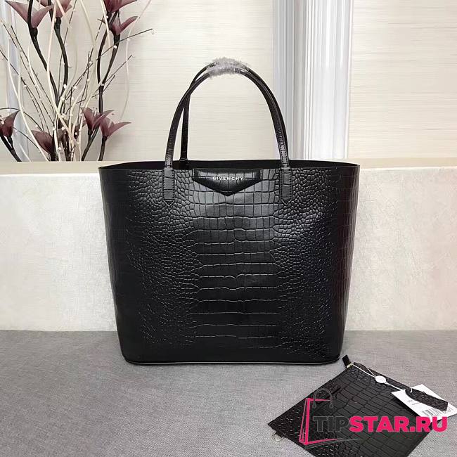 Givenchy Antigona shopping bag in crocodile effect leather in black 34cm - 1