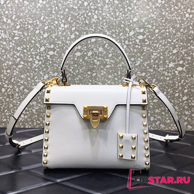 Valentino small Rockstud alcove grainy calfskin handbag in white 22cm - 1