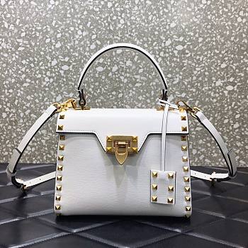 Valentino small Rockstud alcove grainy calfskin handbag in white 22cm