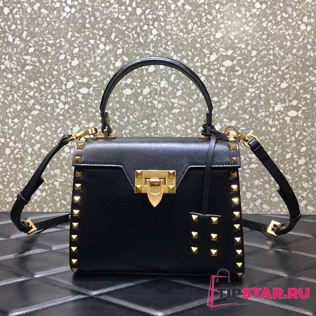 Valentino small Rockstud alcove grainy calfskin handbag in black 22cm - 1