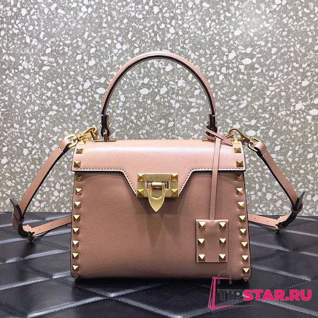 Valentino small Rockstud alcove grainy calfskin handbag in nude 22cm - 1