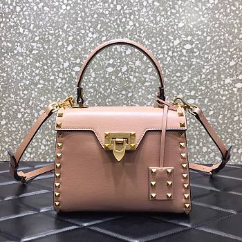 Valentino small Rockstud alcove grainy calfskin handbag in nude 22cm
