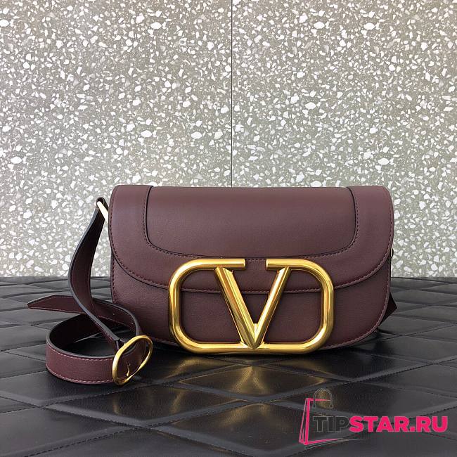 Valentino Supervee crossbody calfskin bag in plum 26.5cm - 1