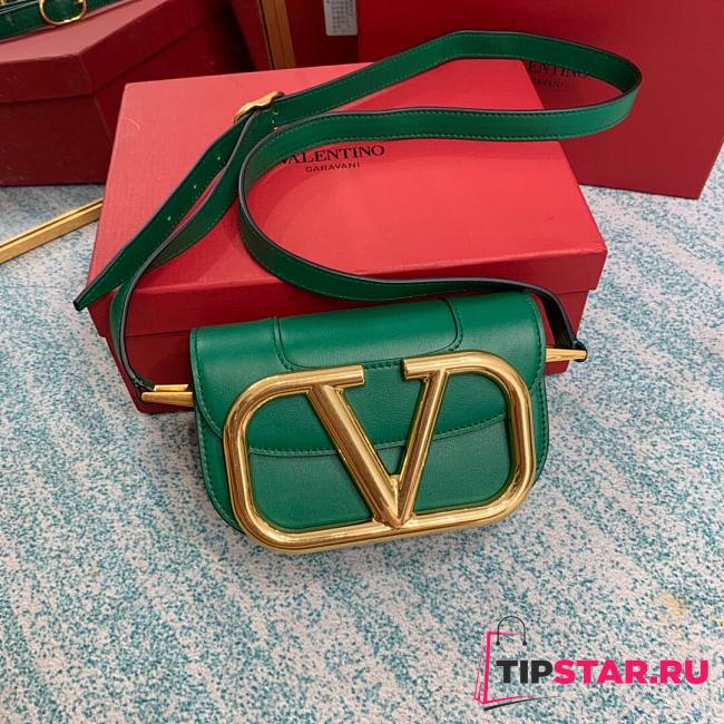 Valentino small Supervee crossbody calfskin bag in green 18cm - 1