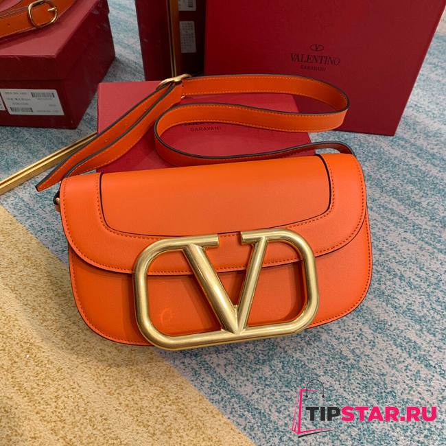Valentino Supervee crossbody calfskin bag in orange 26.5cm - 1