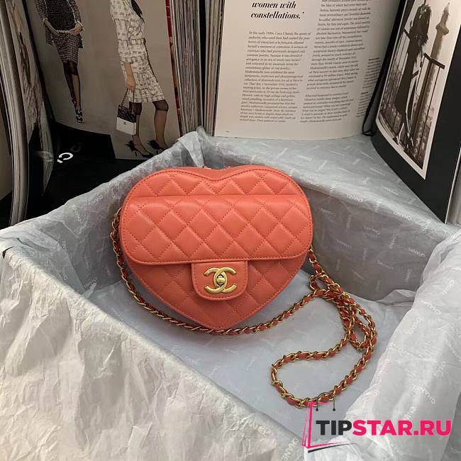Chanel Heart-shaped flap bags in orange pink AS2060 20cm - 1
