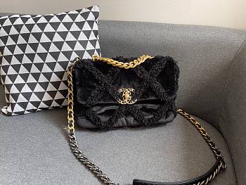 Chanel 19 Flap bag shearling velvet in black