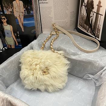 Chanel mini Flap bag shearling lambskin in white AS2885 15cm
