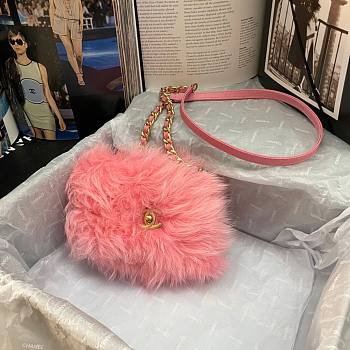 Chanel mini Flap bag shearling lambskin in pink AS2885 15cm