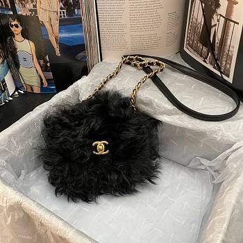 Chanel mini Flap bag shearling lambskin in black AS2885 15cm