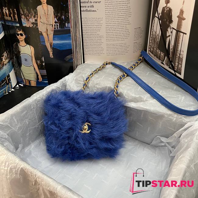 Chanel mini Flap bag shearling lambskin in blue AS2885 15cm - 1