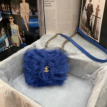 Chanel mini Flap bag shearling lambskin in blue AS2885 15cm