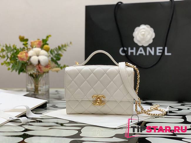 Chanel Mini Flap Bag Lambskin & Gold Metal In White 17cm - 1