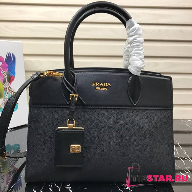 Prada Saffiano leather tote bag in black 1BA046 30cm - 1