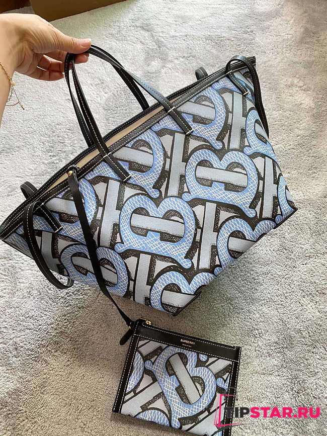 Burberry Beach tote monogram print E-canvas blue 24cm - 1