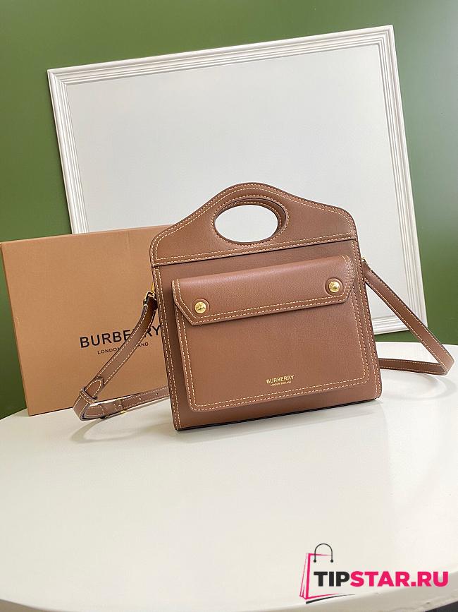 Burberry Pocket bag medium topstitch detail leather brown 23cm - 1