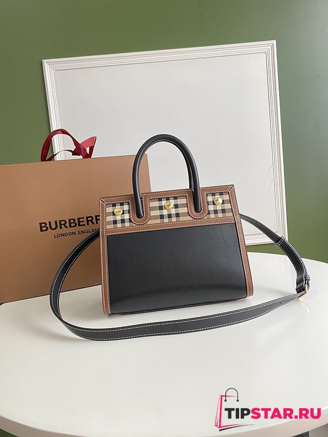 Burberry mini Title bag small leather and vintage check two-handle 26cm - 1