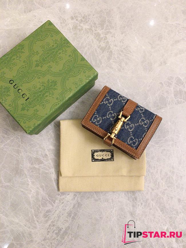 Gucci Jackie 1961 card case wallet in blue and ivory GG denim 645536 11cm - 1