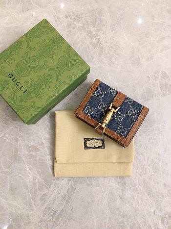 Gucci Jackie 1961 card case wallet in blue and ivory GG denim 645536 11cm